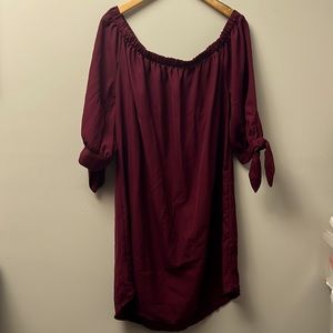 Maroon off the shoulder shirt or mini dress